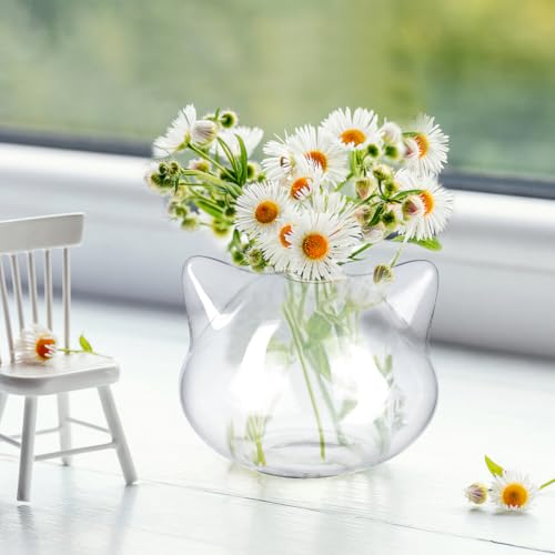 BESTOYARD Cat Shaped Glass Vase Set Transparent Hydroponic Plant Vase and Terrarium Container for Flowers Small Bouquets Dried Arrangements Home Office Desk Bookshelf Wine Cabinet Decor