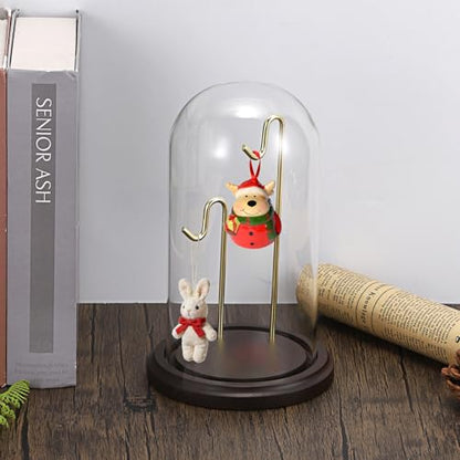 JUXYES Clear Glass Pocket Watch Display Dome Case with Base, 4x8 Inches | Clear Glass, Dust Proof, Bell Terrarium Jar with 2 Golden Hanging Hook, For Pocket Watch Collectors and Antique Enthusiasts - color: Gold/Dark Red