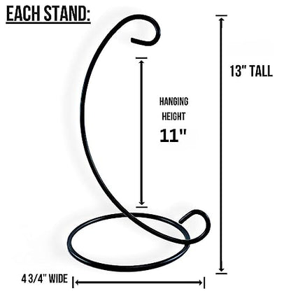 Tall Ornament Display Stands 3 Pack, Black Wrought Iron Style Hanging Stand, 13 Inch Metal Ornament Hangers for Christmas Ornaments, Glass Globes, Terrariums, Lanterns, Air Plants, Keepsakes & Holiday Decor