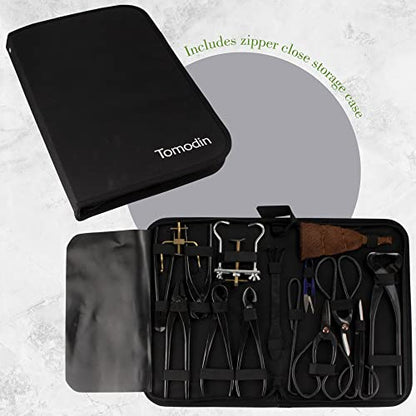 BambooMN 15 Piece Bonsai Master Tools Set with Case, Shears, Concave Cutter, Knob Cutter, Wire Cutter, Bonsai Trimming, Branch Bending, Beginner Friendly - 1 Set - color: 15-Piece Bonsai Set