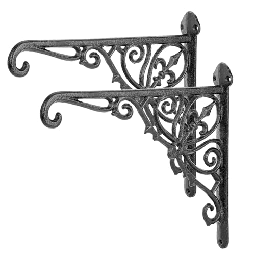 Sungmor Cast Iron Wall Brackets – 2 Pack 12 Inches Vintage Black Hangers | Heavy Duty Plant Hanger Hook for Outdoor/Indoor Use – Metal Hanging Bracket for Lanterns, Bird Feeders, Signs - color: Rustic Black - 12 inch