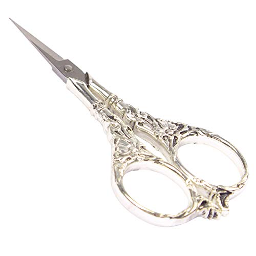 BIHRTC Vintage European Style Scissors Stainless Steel for Cross Stitch Cutting Embroidery Sewing Handcraft Craft Art Work DIY Tool(Silver) - color: Silver, size: 4.5 IN