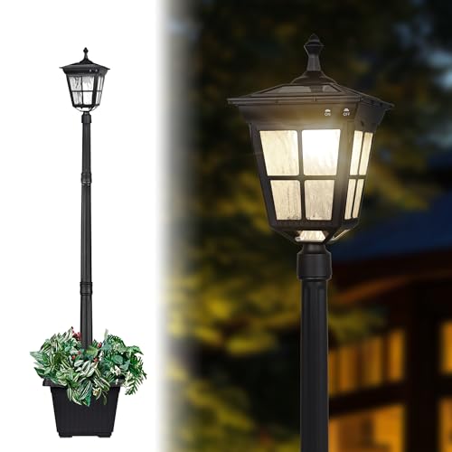 Solar Post Light, ST4311AHP Dusk to Dawn Outdoor Bright Post Lamp with Planter for Lawn Yard Garden Patio Deck Walkway Landscape Decor (Lamp+Planter) - size: Lamp+Planter