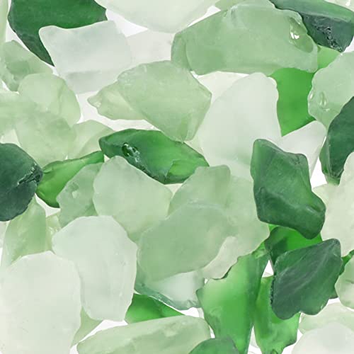 5LB Frosted Sea Glass Vase fillers Crushed Glass, Sea Glass Decor Ideal for Christmas DIY Craft, Aquarium Gravels, Home Decor Crushed Sea Glass Pieces for Beach Wedding, 0.7-3 Inch Green Mixed - color: Green mixed