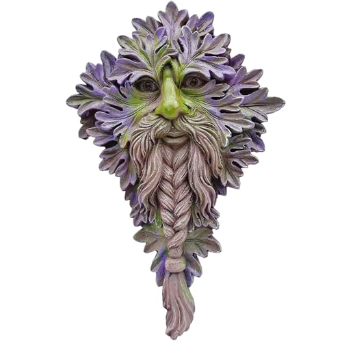 7.9" Real Tree Face Hugger Statue, Garden Whimsical Resin Statues with Foliage Features, Outdoor Fairy Elve Accent Yard Art, Halloween Trees Decorations Outdoor Wall Mounted Statue - color: Purple