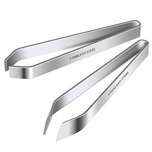 2 Pieces Fish Bone Tweezers, Stainless Steel Flat and Slant Tweezers Pliers Remover Tool (4.6") - size: silver