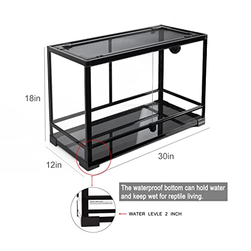 REPTI ZOO Tempered Glass Reptile Terrarium 30 Gallon, Wide Reptiles Tank 30" x 12"x 18" for Reptile Pets Bearded Dragon Gecko Lizard, Double Front Opening Doors Top Screen Ventilation