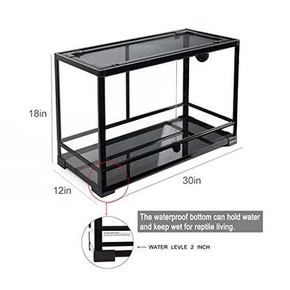 REPTI ZOO Tempered Glass Reptile Terrarium 30 Gallon, Wide Reptiles Tank 30" x 12"x 18" for Reptile Pets Bearded Dragon Gecko Lizard, Double Front Opening Doors Top Screen Ventilation