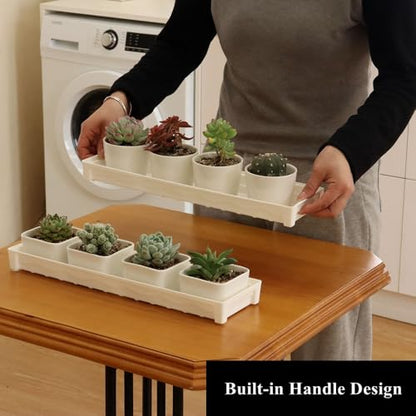 6 Pack 16.20 x 4.50 x 1.45 Inch White Plastic Rectangular Planter Pot Saucer Drip Tray with Removable Drain Plug for Windowsill, Shelf, Tabletop, Kitchen, Balcony, Small Potted Plant - color: White