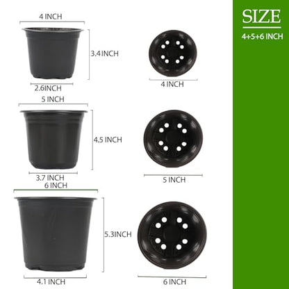 100 Packs Plastic Nursery Pots, 4 5 6 Inches Pots for Plants with Drainage Holes, Garden Pots Flower Plants containers for Seedlings, Succulents, Transplanting (100, 4 5 6 Inch) - size: 4 5 6 Inch