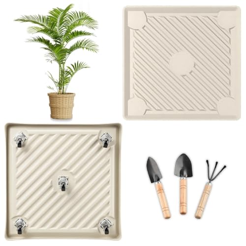 14.5" SquarePlant Caddy Beige with Hidden Wheels & Garden Tools Set | 2-Pack 300 LBS Heavy Duty Plant Caddy with 360° Silent Wheels for Large Planters & Heavy Items Indoors/Outdoors - size: 14.53 Inch - Beige (1 Pcs)