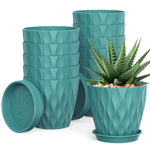 UOUZ 12 Pack 4 Inch Small Plant Pots with Saucers, Waffle Texture Plastic Planters with Drainage Holes for Indoor and Outdoor Plants, Flowers, Herbs, Succulents, and Seedlings, Blue - color: Blue, size: 12-Pack