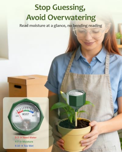 Soil Moisture Meter, Plant Water Monitor Hygrometer Sensor, Accurate Plant Water Meter, Soil Test Kit for Houseplants, Garden, Farm & Lawn, Indoor Outdoor Use, No Battery Required-OliveGreen