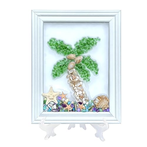 CIYOJA Sea Glass Stained Glass Kit – Coconut Tree Resin Art Mosaic Kit for Adults, DIY Beach Craft with Crushed Seaglass, Tropical Palm Tree Artwork for Home Décor, Beginners & Creative Projects - color: Green-Tree