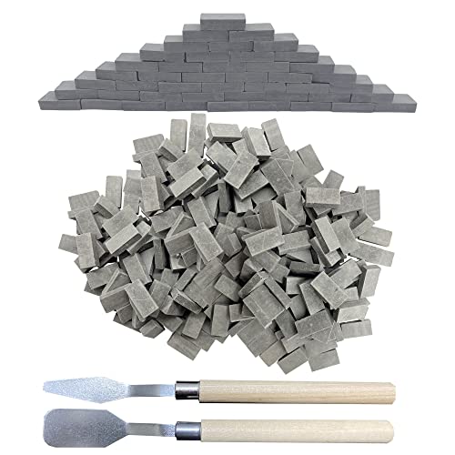 Woohome 350 PCS Gray Mini Wall Bricks Miniature Bricks Figurine Model Brick Building Set Fake Bricks with Scraper for Fairy Garden Landscaping Accessories, 1:16 Scale - color: Grey 350