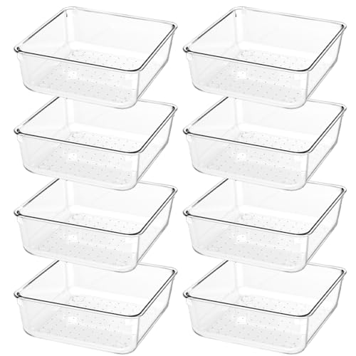 8 PCS Clear Plastic Drawer Organizer Tray, Acrylic Vanity Bathroom Drawer Organizers Trays, Small Desk Drawer Organizer Bins for Cosmetic, Makeup, Kitchen, Office, Drawer Divider Organization - size: 6'' (8 Pack)