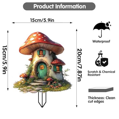 Mushrooms Garden Stakes Decor Yard Acrylic - 2D Spring Garden Acrylic Sign Decoration, Yard Art, Gift for Nature Lovers, for Indoor & Outdoor Flower Pots, Yard, Mini Gardens & Lawn (5.9”x5.9”) Y04