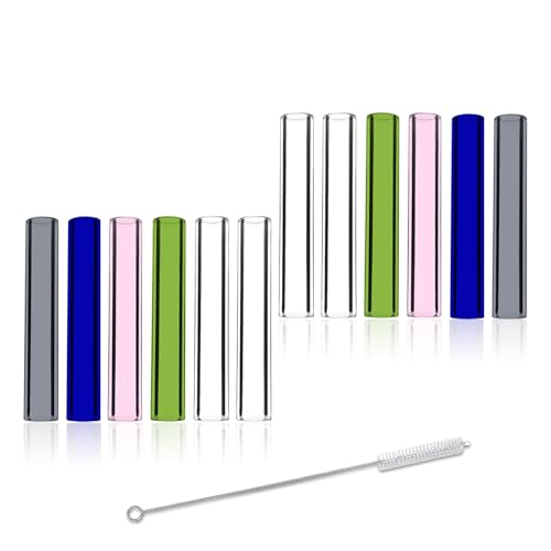12 Pcs Gtysmox 5 Colors Borosilicate Glass Tubes, 3 Inches 12mm Diameter 2mm Thickness Glass Tubing with 1 Cleaning Brush (Transparent Pink Green Blue Gray) - size: 3 inches