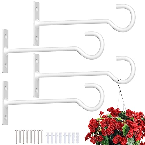 Metal Plant Wall Hooks 4Pack Bulk Hanging Brackets Indoor White 6In | Decorative heavy duty metal hangers,for flower baskets, lanterns,bird feeders and wind chimes,home decor indoor and outdoor - color: White, size: 6in&4Pack