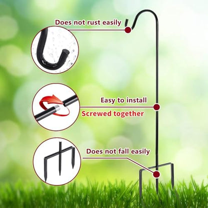 EXCMARK Shepherd Hook Adjustable Height 32/24/16’’ 1/2 inch Thick Use at Weddings, Hanging Solar Lights, Lanterns, Bird Feeders, Metal Hanger Hook (Black,32inch). U.S. Patent. (Pack of 2) - color: Black, size: 32 Inch (Pack of 2)