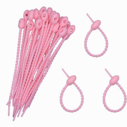 30pcs Silicone Self Locking Reusable Zip Ties for Fixing Bundling Organizing 4.7in Pastel Color Soft Cord Cable Strap Multi Purpose Twist Tie Clip for Garden Plant Home Kitchen Office (Pink) - color: Pink