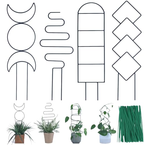 Wellsign 16inch Small Indoor Plant Trellis for Climbing Plants Outdoor | 4PK Black Garden Metal Trellis for Potted Plants with Different Patterns for Vine Ivy Flower Plant Support - size: Back-Metal-Trellis01