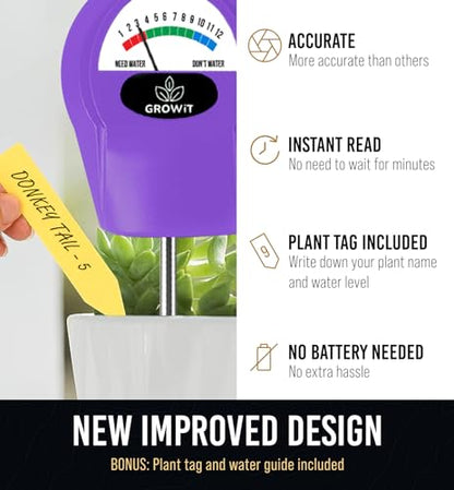 GROWIT Soil Water Monitor for Plants - Soil Moisture Meter | Hydrometer for Plants | Plant Moisture Meter Houseplants | Water Tester for Plants | Farming Indoor and Outdoor Plants-Purple