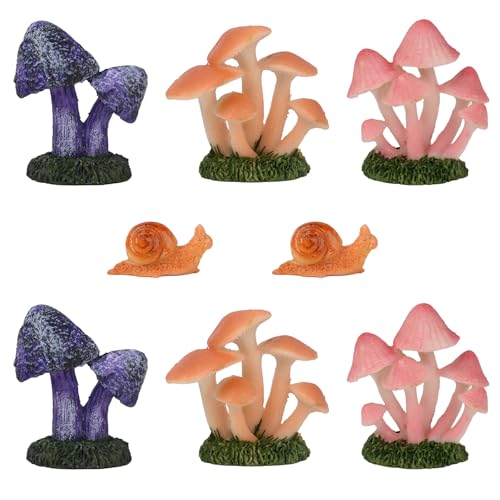 Miniature Resin Mushroom, Mini Snail Figurine Fairy Mushroom Figurines Miniature Fairy Garden Mushroom Decor for Micro Moss Landscape Statues Craft