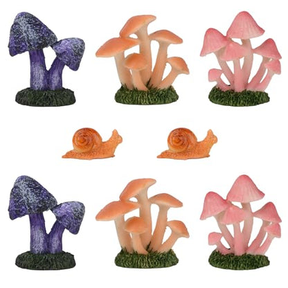 Miniature Resin Mushroom, Mini Snail Figurine Fairy Mushroom Figurines Miniature Fairy Garden Mushroom Decor for Micro Moss Landscape Statues Craft