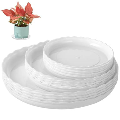 15 Pcs Plastic White Round Wave Plant Saucer,6 Inch/8 Inch/10 Inch,Durable Duty Flower Plant Pot Drip Tray Container for Home Garden Indoor and Out Door Plant - color: White