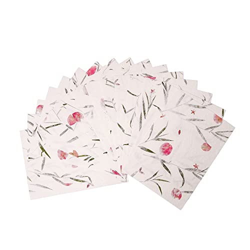 Handmade Mulberry Paper A4, 20 Sheets Botanical Decorative Paper with Pressed Bougainvillea Flowers & Natural Grass, Premium Handmade Paper for Invitations, Scrapbooking, Calligraphy, DIY Crafts - color: Bougainvillea Flowers/Grass