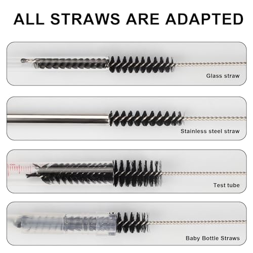 Ixiaoyoo Straw Cleaner Brush Set, 12 Pieces Botthle Cleaning Brush and Nylon Tube Brush Brush, 11.8 Inch Long Cleaning Brush Kit for Water Bottle, Straws on Tumbler, Sippy Cup, Tea Pot Spout - color: 11.8 Inch Black Cleaning Brushes