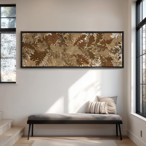 wall26 Large Framed Wall Art Canvas Print - Neutral Pressed Dried Autumn Maple Fern Leaves Botanical for Living Room Bedroom Office - 60"x20" Black - color: AD11-2607-M30, size: 60"L x 20"W, style: Black Frame