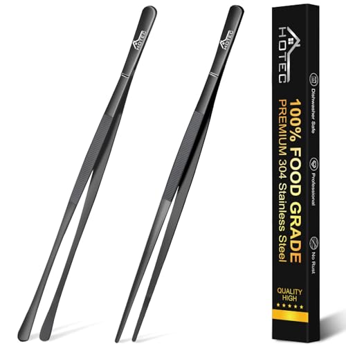 HOTEC Kitchen Tweezers Tongs Stainless Steel Professional Chef Tweezers, Set of 2-12inch Extra-Long Food Tongs for Cooking,Grill and Baking