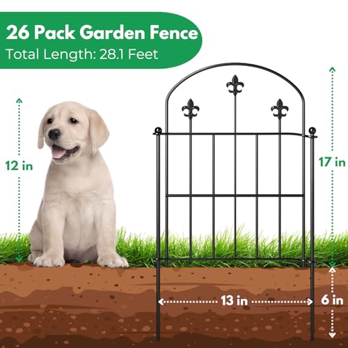 Decorative Garden Fence Border 10 Pack 22in(H) x 28ft(L), Black Rustproof Metal Garden Fencing Animal Barrier for Dogs - size: 26 Pack-28ft(L)
