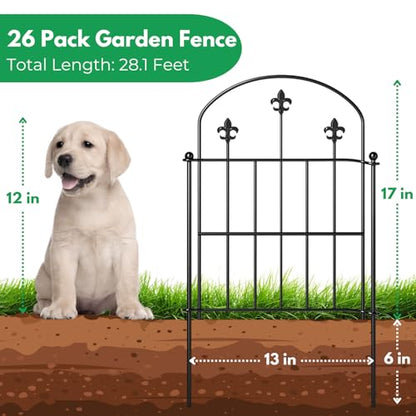 Decorative Garden Fence Border 10 Pack 22in(H) x 28ft(L), Black Rustproof Metal Garden Fencing Animal Barrier for Dogs - size: 26 Pack-28ft(L)