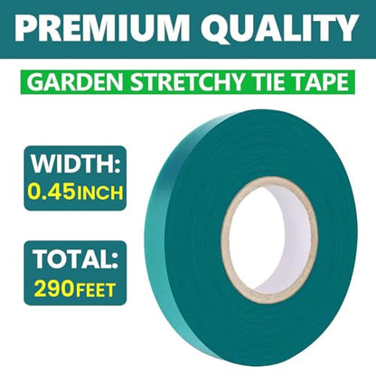 Easytle Garden Tie Tape 0.45" 290 Ft, Stretch Tie Tape Roll, Sturdy Plant Ribbon Garden Green PVC Plastic Stake Gardening Tools for Indoor Outdoor Patio Plant Use - size: 290 ft