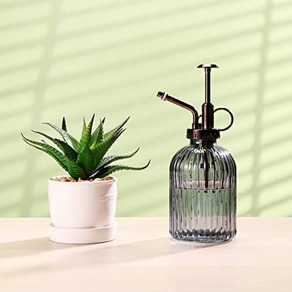 Glass Plant Mister - 7.5" Green Glass Water Spray Bottle with Gold Top Pump, Indoor/Outdoor Small Plant Sprayer (Gray+Bronze)