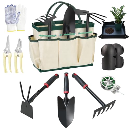 Gardening Tool Set, 10Pc Heavy Duty Garden Kit with Repotting Mat
