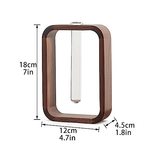 Transprent Glass Vase Test Tube Vase Hydrophilic Plants Vase Plant Holder Walnut Wooden Frame Flower Stand Table Garden Bonsai Decor,Gifts for Women, Home Office Decor Planter (Small) - size: Small