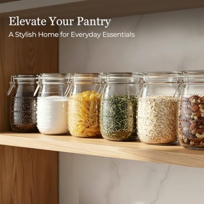 ComSaf Glass Pantry Jars with Airtight Lids 34 oz 6 Pack Wide Mouth Hobnail | Coffee beans sugar, Snacks pasta, Pickling fermenting, Pantry organization, Clear body, Countertop storage, Dry goods - size: 34 fl oz/6pcs