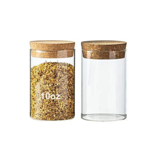 10oz Glass Storage Container - Airtight Glass Jars with Cork Lid, Spice Jars, Candy Jar, Food Storage Jars for Candy, Spices, Coffee, Tea, Nuts (2PCS) - color: 2PCS