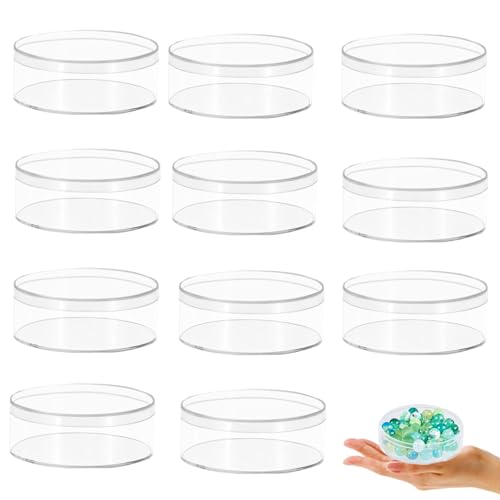 KissYou Acrylic Candy Box Clear Round Box with Lid Small Acrylic Container Cookie Candy Sweets Graduation Party Favor Gifts Box - size: 3.2 x 3.2 x 1.2 Inch, style: 12 Pack