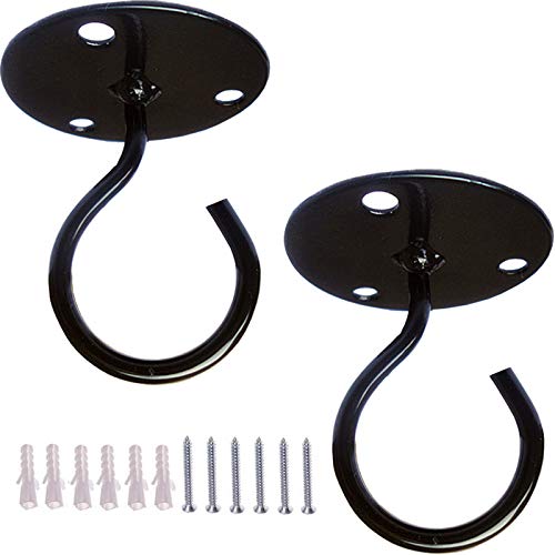 TIHOOD 2PCS Wall Mount Ceiling Hooks, Metal Plant Bracket Iron Wall Mount Lanterns Hangers for Hanging Bird Feeders, Lanterns, Wind Chimes, Planters, Outdoor Decoration Hooks - color: Black