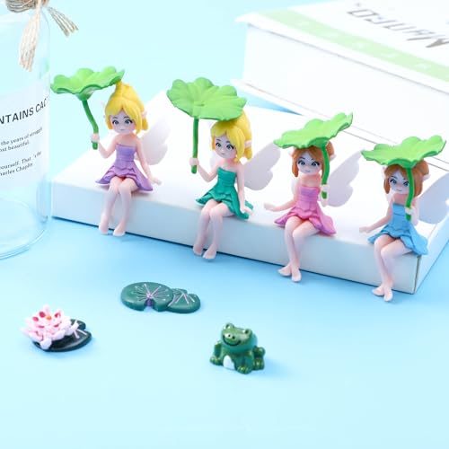 ONEST 7 Pieces Miniature Fairy Garden Accessories Small Fairy Figurines Fly Lotus Wing Figurines for Car Decor Fairy Garden Flower Pot Birthday Cake Topper