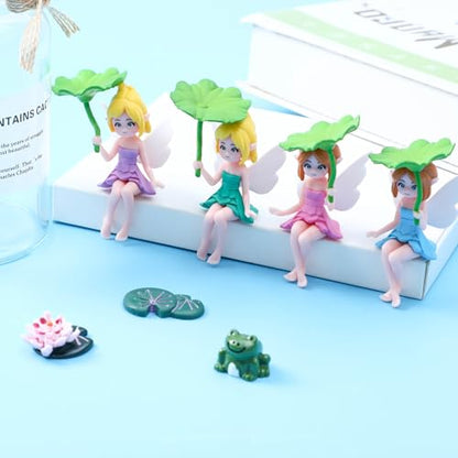 ONEST 7 Pieces Miniature Fairy Garden Accessories Small Fairy Figurines Fly Lotus Wing Figurines for Car Decor Fairy Garden Flower Pot Birthday Cake Topper