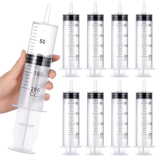 Geiserailie 10 Pcs 200 ml Large Syringes Bulk Individual Sealed Plastic Garden Syringe to Use Clean for Liquid Lip Gloss Paint Oil Measuring Filtration Watering Plant Refilling Feeding Industrial - size: 200 ml
