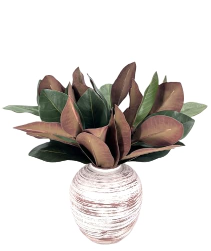 Magnolia Artificial Leaves Branches 3D Magnolia Stem Life-Like Faux Leaves Twigs for Indoor Vase Filling Home Office Hotel Table Décor (6, 18inch) - size: 18inch