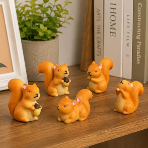 6 Pcs Mini Figurines, Resin Cartoon Garden Ornaments, Micro Landscape Accessories for Fairy Garden, Succulent Pots, Terrarium, Bonsai, Desk Shelf Decor (5pcs Squirrels) - style: 5pcs Squirrels