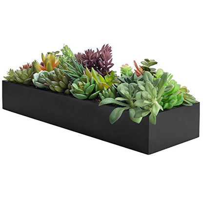 MyGift 15.75 Inch Faux Succulent PlantsArrangement in Black Wood Planter - color: Sleek Black Wood